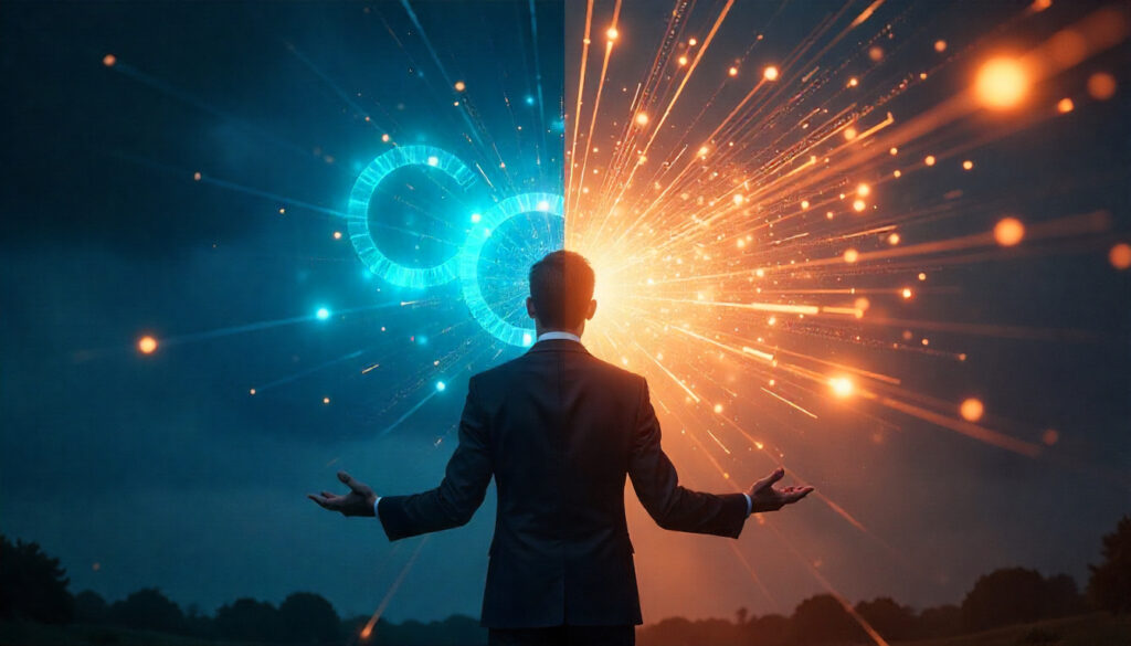 Imagem conceitual representando a decisão estratégica de adaptar a estratégia de SEO para a era da busca semântica para não se tornar invisível.