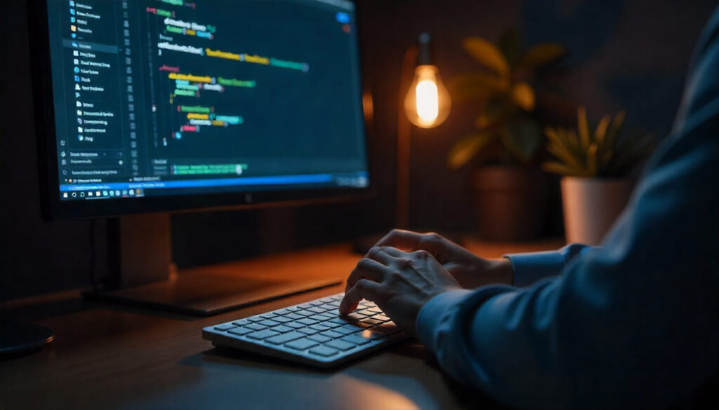 Desenvolvedor implementando Schema Markup em formato JSON-LD para conectar entidades e fortalecer a estratégia de Entity SEO.