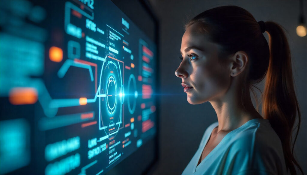 Visão do futuro do SEO, com um usuário interagindo com uma Experiência de Busca Generativa (SGE) multimodal e impulsionada por IA.
