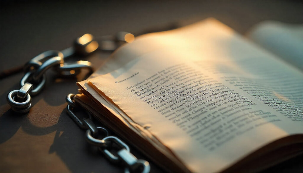 Imagem conceitual comparando correntes enferrujadas (backlinks) com um documento verificado (clareza factual), mostrando a nova prioridade do LLMO.