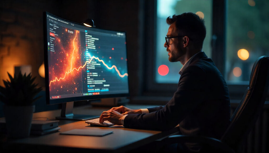 Profissional de marketing digital analisando uma resposta única e precisa em um monitor de alta tecnologia, ilustrando o conceito de Answer Engine Optimization.