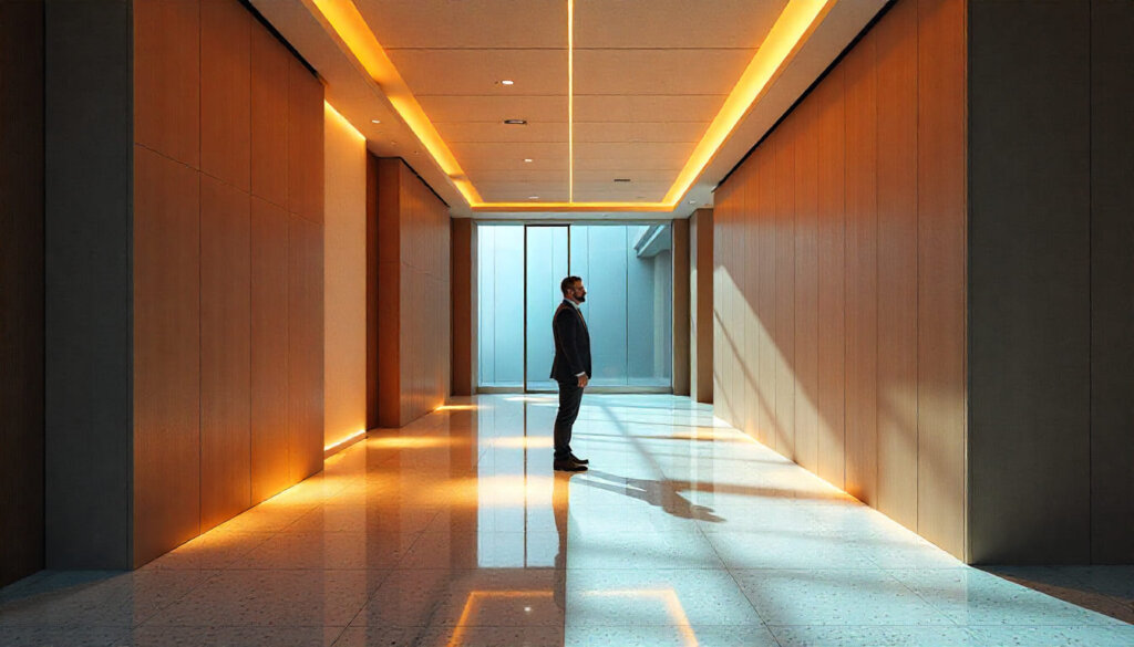 Foto conceitual de um executivo em uma bifurcação, representando a escolha estratégica e as diferenças entre o SEO tradicional e o LLMO SEO.