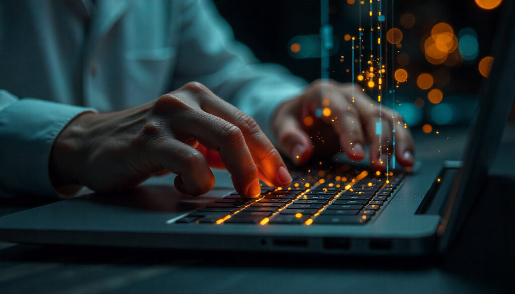 Close-up em mãos experientes realizando uma tarefa complexa, simbolizando a "Experiência" do E-E-A-T que a IA não pode replicar.