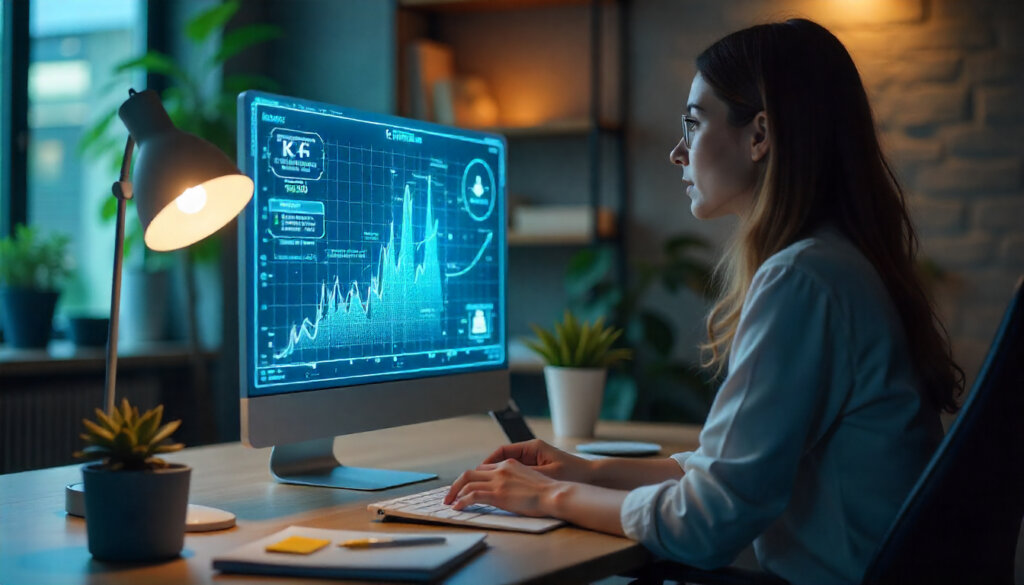 Um arquiteto de dados construindo um grafo de conhecimento em uma tela, conectando entidades como marca e produtos, para o Entity SEO.