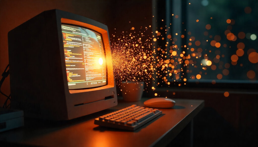 Imagem conceitual mostrando a evolução do SEO, com a busca tradicional de links azuis se transformando na nova interface da busca generativa (SGE).
