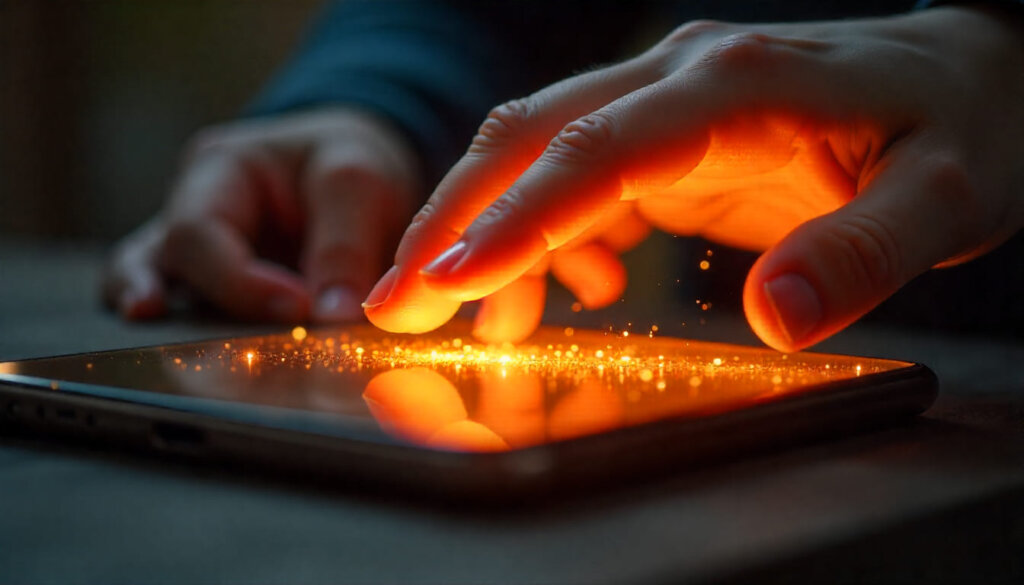 Toque responsivo em tela digital simbolizando a métrica INP e experiência do usuário impecável.
