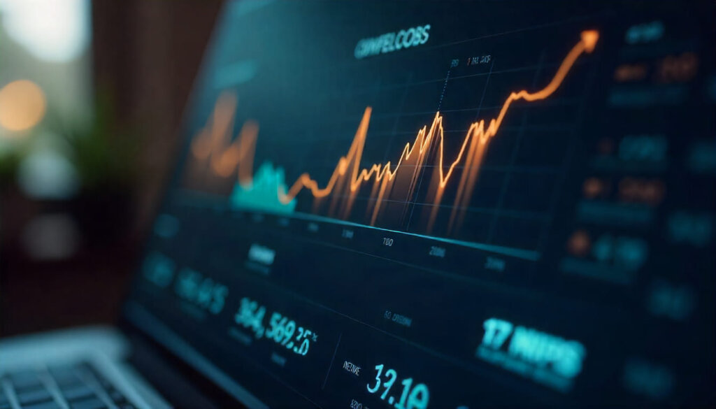 KPIs de negócios no SEO: monitor exibindo gráficos de Receita Orgânica, CAC e Conversões, focando no ROI real e não em métricas de vaidade