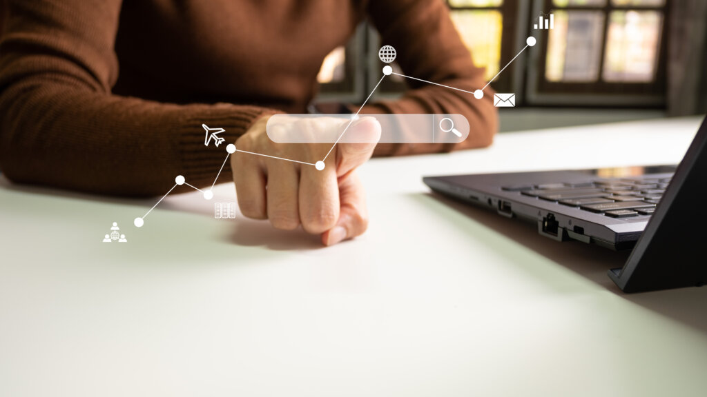 Conceito de linkagem interna: o fluxo de autoridade (luz) de um backlink externo sendo distribuído pelo site.