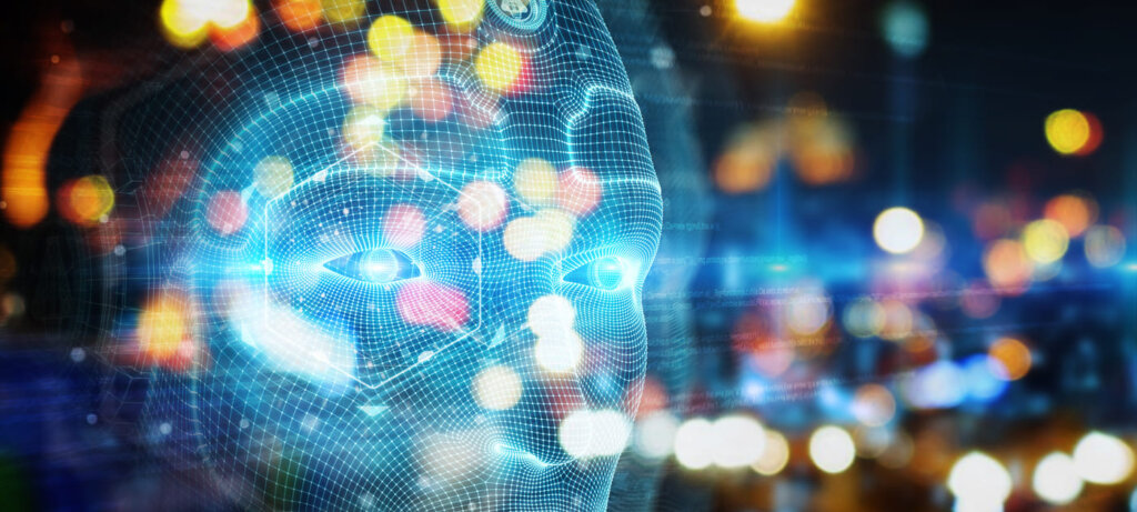 Entidades digitais de IA interagindo com uma fonte de dados estruturada e organizada, ilustrando a importância do Schema.org para LLMs e a SGE.
