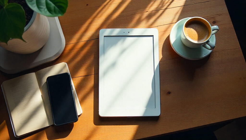 Tablet exibindo conteúdo rico em formato digital otimizado, substituindo PDFs estáticos para melhor experiência do usuário